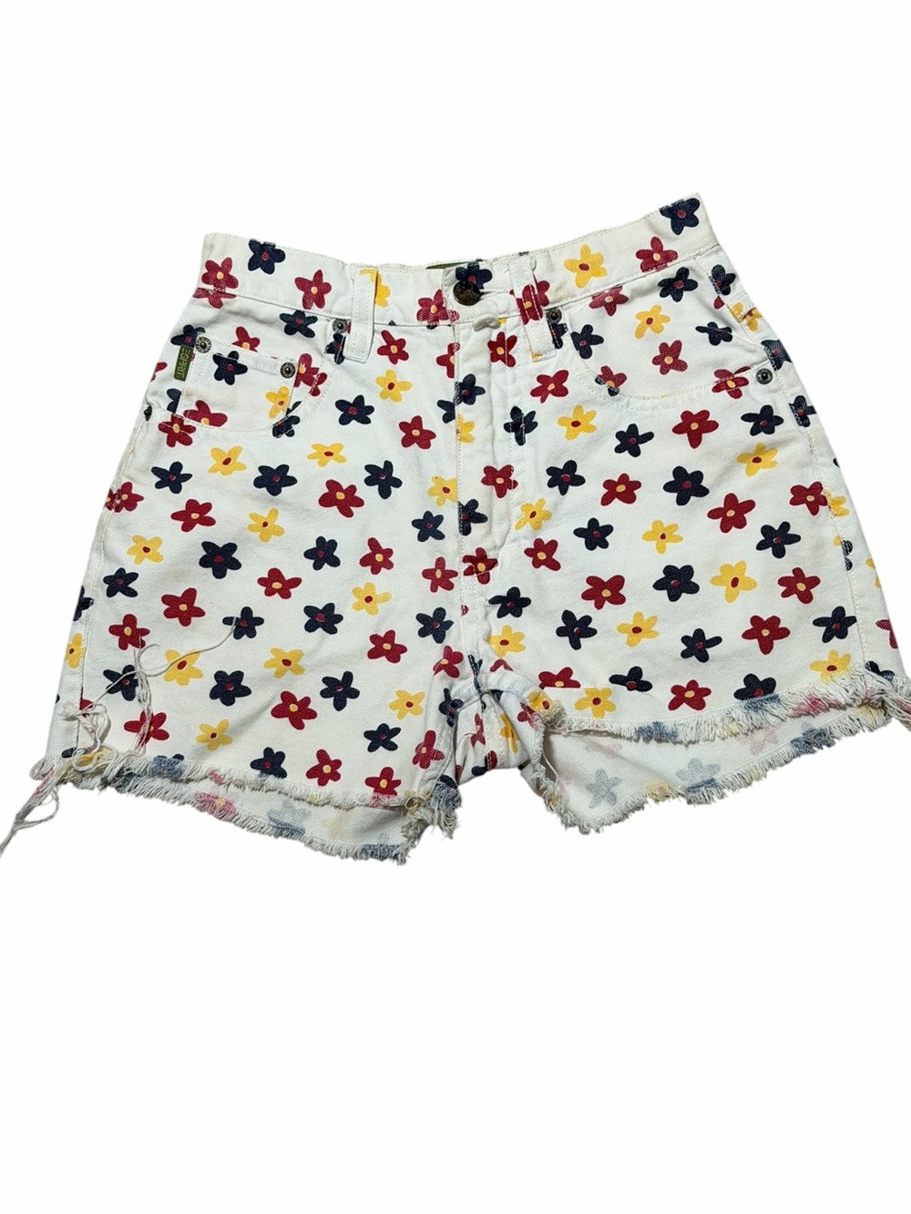 Esprit White Cut Off Denim Shorts with Red, Navy & Yellow Floral Print Shorty